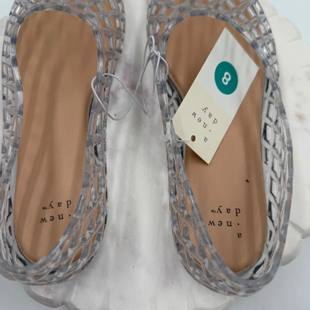 A New Day clear Lattice Jelly Flats Womens Size 8 Cage Slip On Summer Shoes